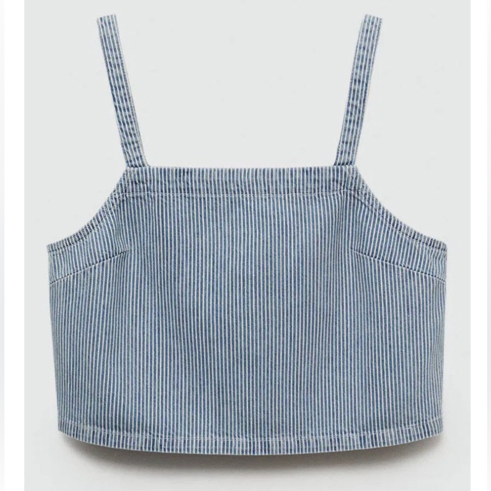 Mango Ibiza Striped Denim Crop Top. Size Medium